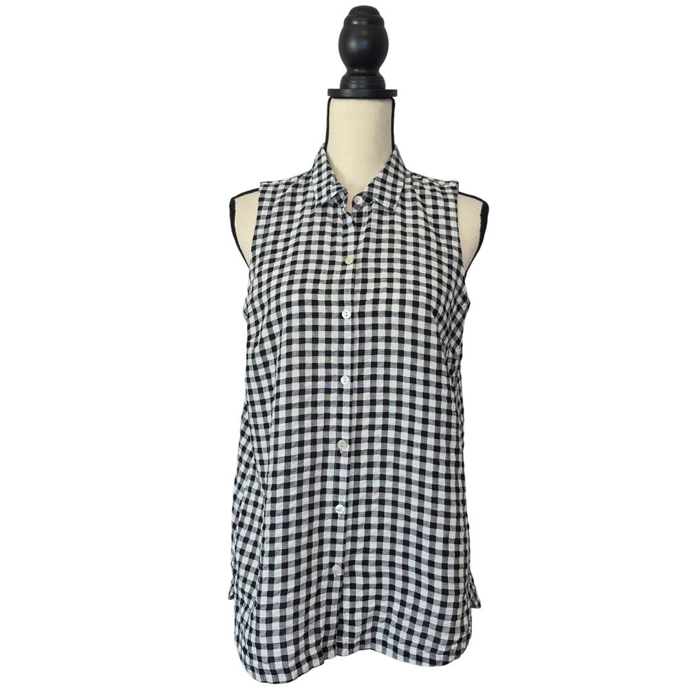 J Jill Black White Gingham Sleeveless Tunic Shirt Cotton Lyocell Linen Blouse S